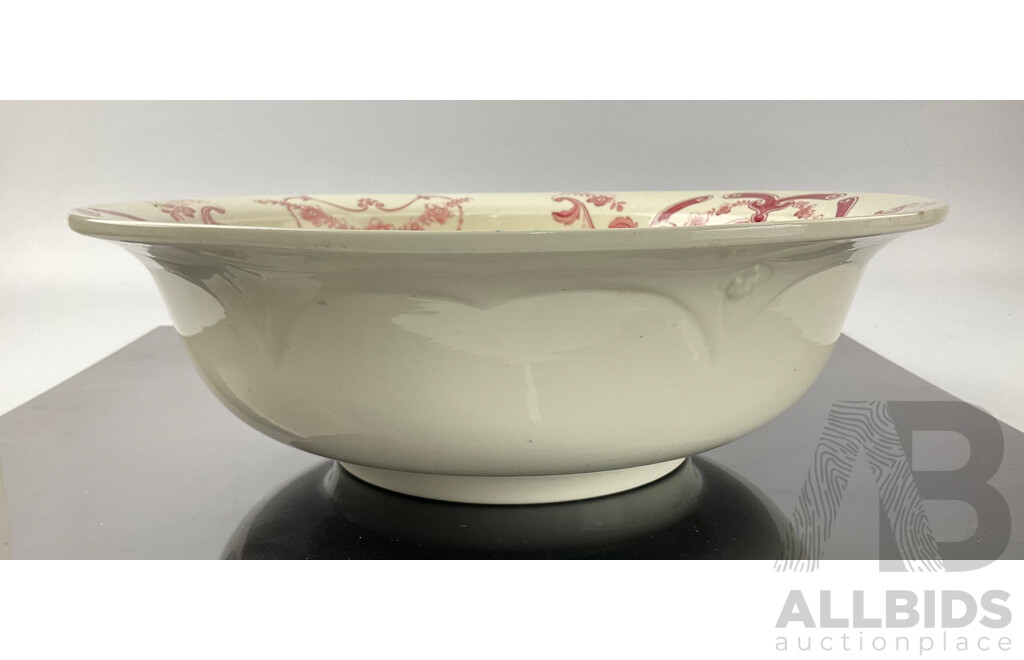 Large Antique F. & Sons Burslem Perth Wash Basin with Floral Design