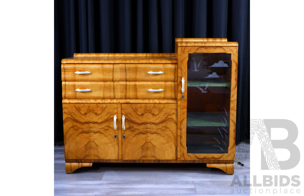 Art Deco Single Door Sideboard with UV Strip Uranium Lighting