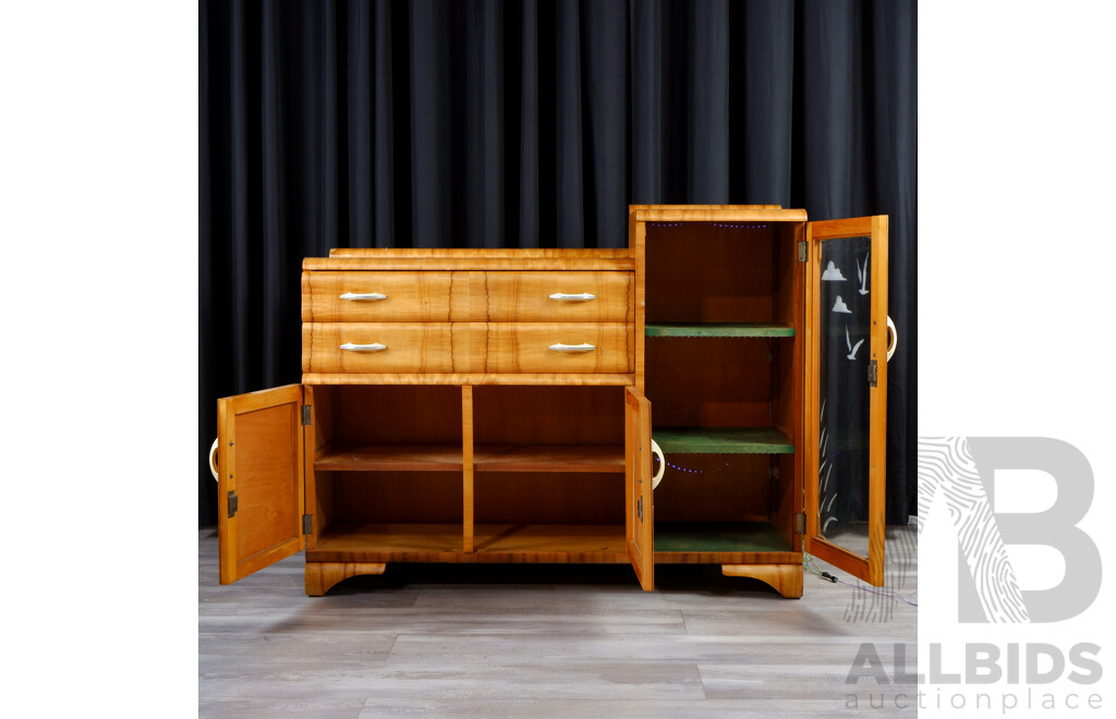 Art Deco Single Door Sideboard with UV Strip Uranium Lighting