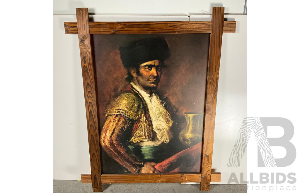 Large Vintage Spanish Matador Print in Solid Timber Frame