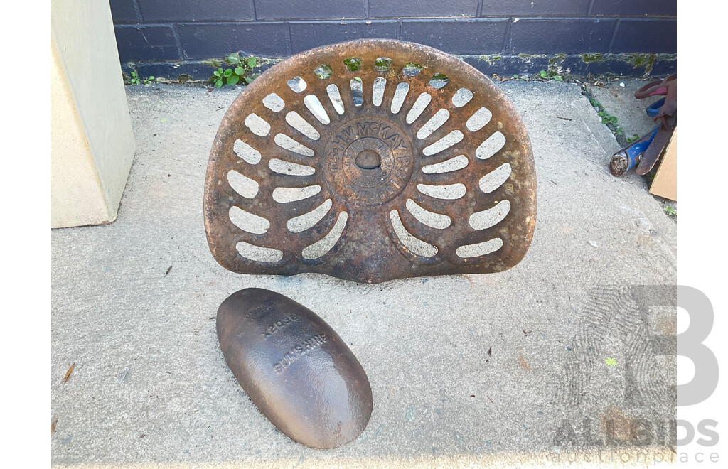 Antique H.V Mckay Sunshine Cast Iron Tracktor Seat and Stationary Engine Oil Cup Cover