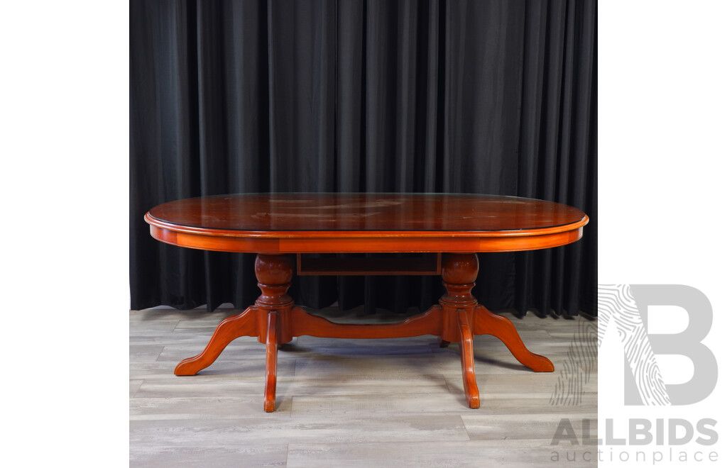 Reproduction Mahogany Glass Top Twin Pedestal Dining Table