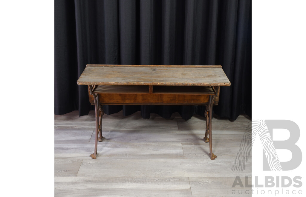 Vintage Cast Iron and Timber School Desk Number Five