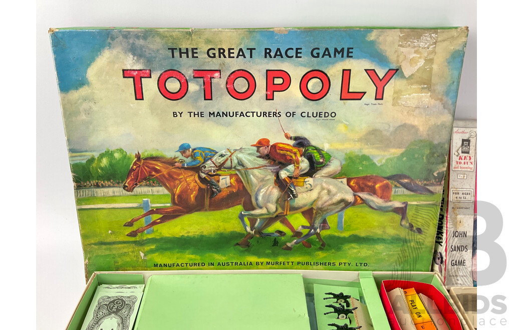 Vintage Australian Board Games Including Murfett Totopoly and John Sands Pin the Tail on the Donkey