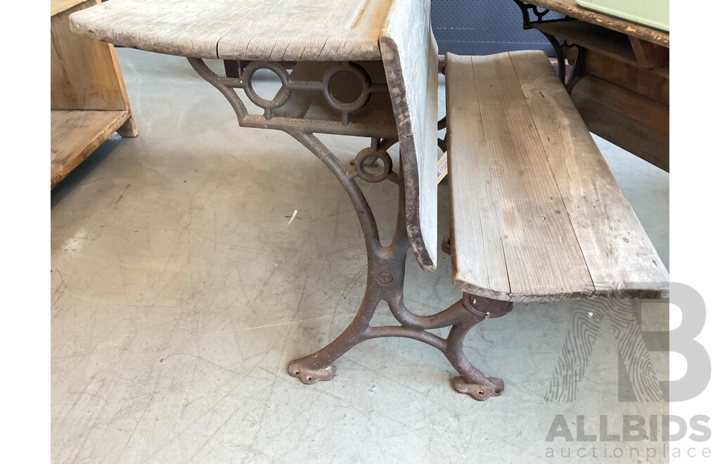 Early Cast Iron and Timber Folding School Desk Number Three