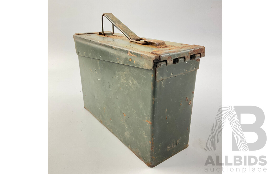 Vintage Steel Ammunition Boxes Including Secopic and Military Issue