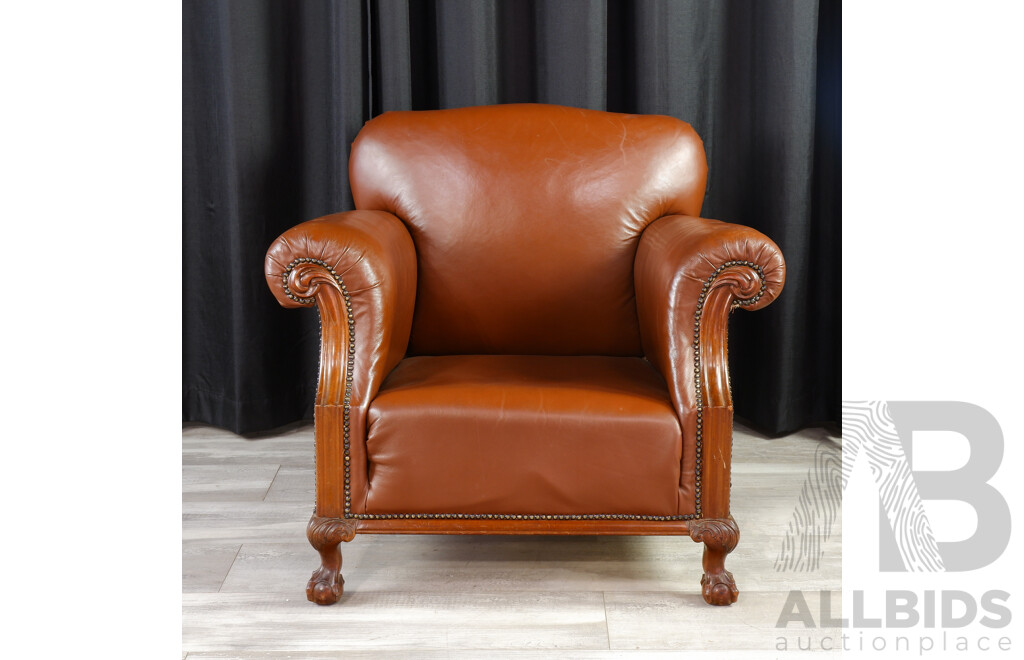 Vintage Leather Club Chair on Ball and Claw Feet