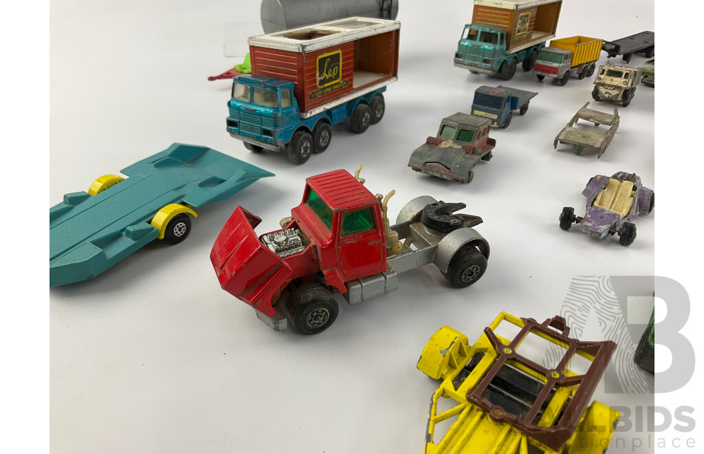 Collection of Vintage Matchbox and Dinky Vehicles Including Some for Parts or Repair