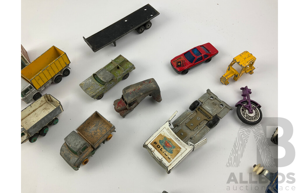 Collection of Vintage Matchbox and Dinky Vehicles Including Some for Parts or Repair