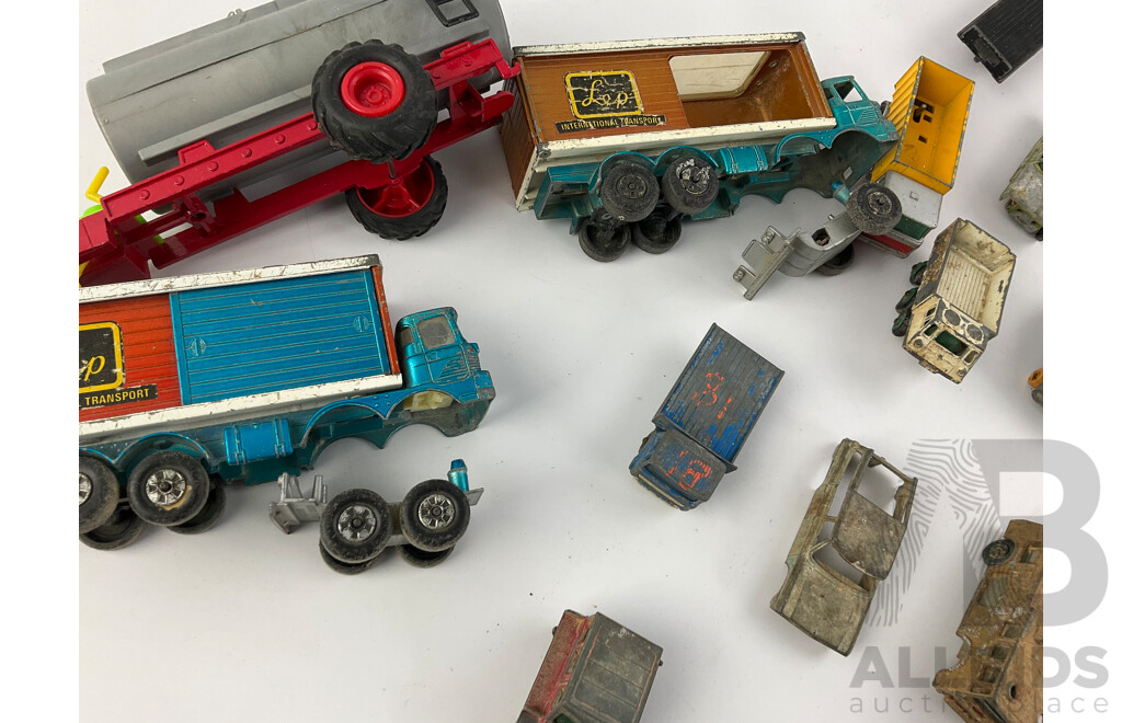 Collection of Vintage Matchbox and Dinky Vehicles Including Some for Parts or Repair