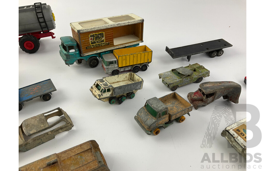 Collection of Vintage Matchbox and Dinky Vehicles Including Some for Parts or Repair