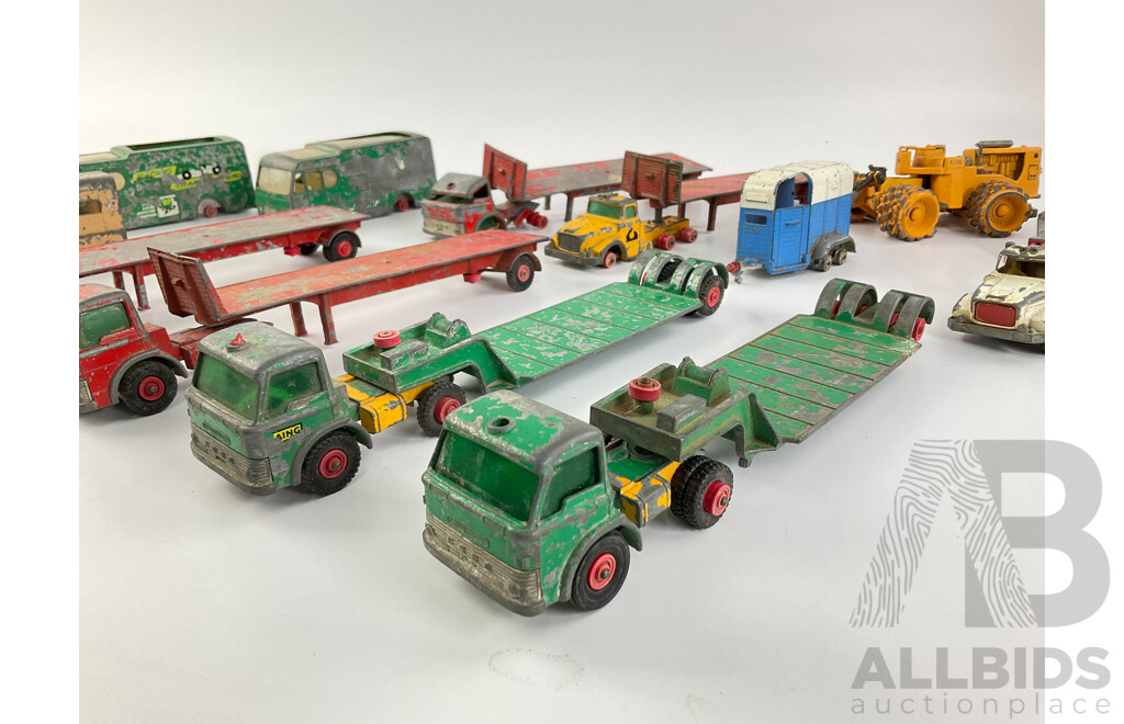 Collection of Vintage Diecast Matchbox Trucks and Vans Including Ascot Stables and Laing