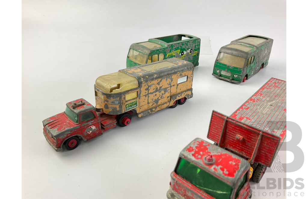 Collection of Vintage Diecast Matchbox Trucks and Vans Including Ascot Stables and Laing