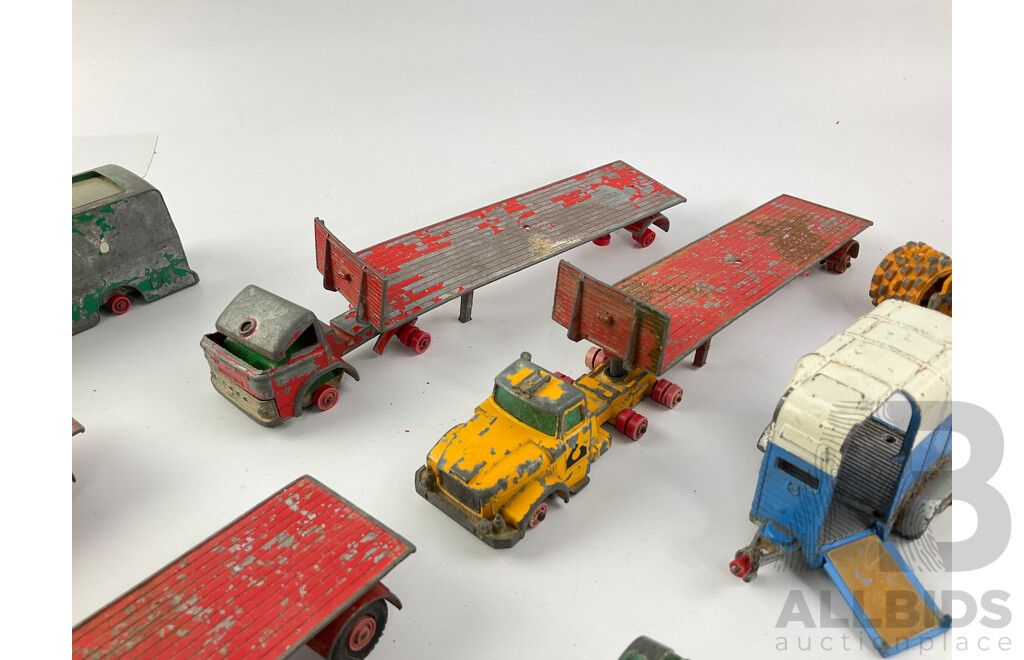 Collection of Vintage Diecast Matchbox Trucks and Vans Including Ascot Stables and Laing