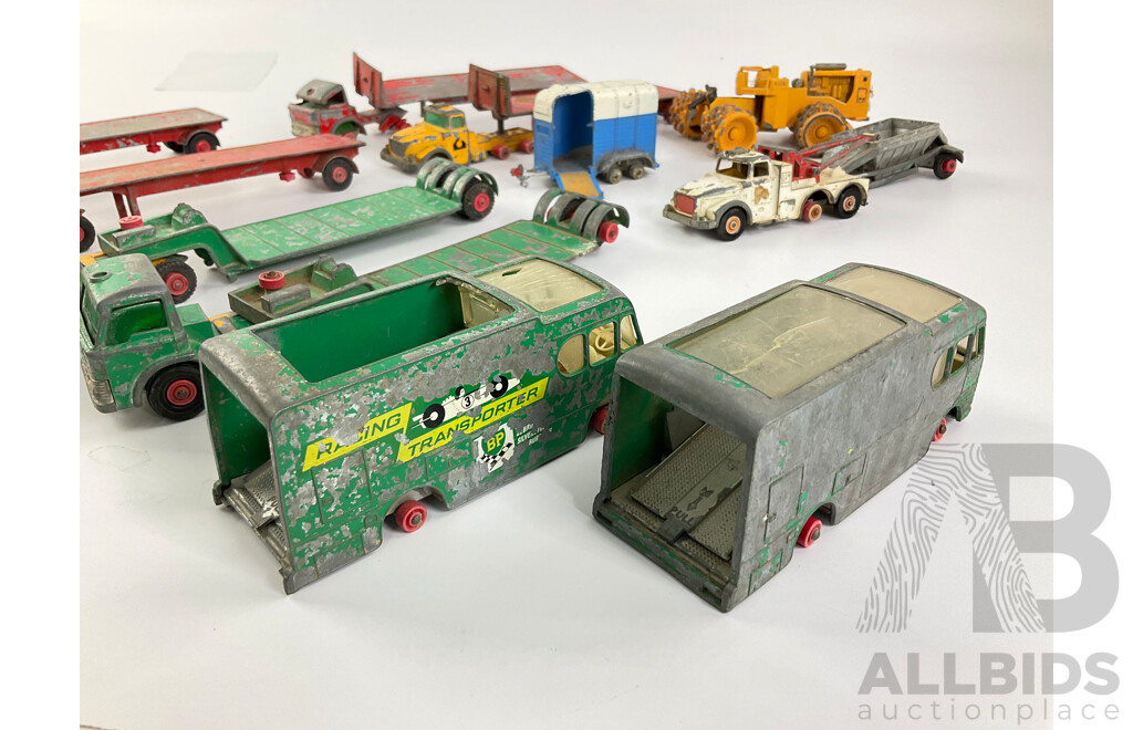 Collection of Vintage Diecast Matchbox Trucks and Vans Including Ascot Stables and Laing