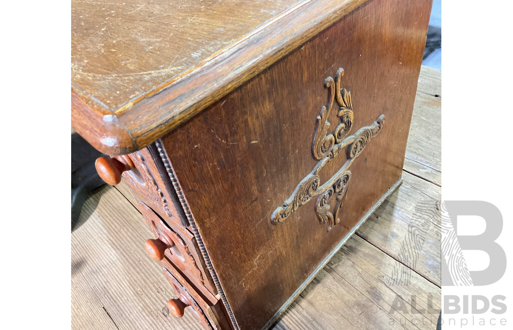 Vintage Singer Desk Hutch/Coffee Table with Oak Sewing Draw Base