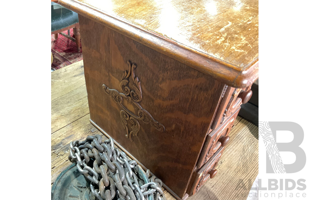 Vintage Singer Desk Hutch/Coffee Table with Oak Sewing Draw Base