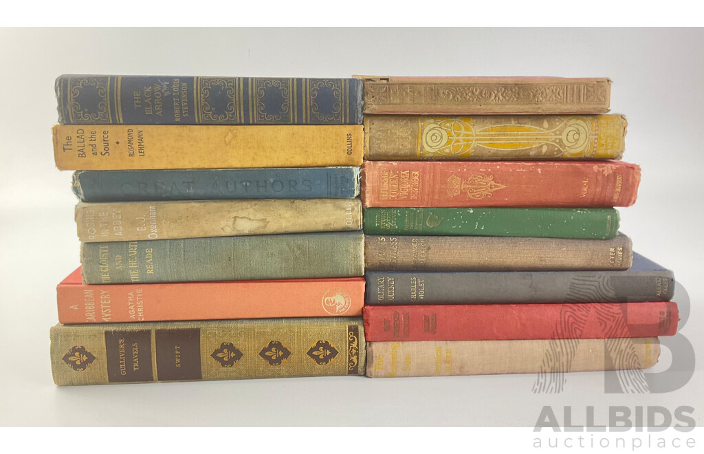 Collection of Antique and Vintage Hard Cover Books Including the Letters of Queen Victoria, John Murray, 1908, Gulliver's Travels, Jonathan Swift, 1937, a Caribbean Mystery, Agatha Christie, the Black Arrow, Robert Louis Stevenson,.......