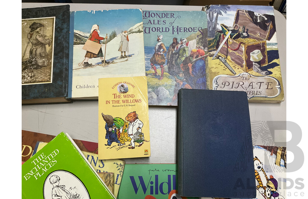 Collection of Vintage and Contemporary Children's Books Including Dragon and Wizard Themes, the Authoritative Calvin & Hobbs, the Enchanted Places, Christopher Milne, the Pirate Omnibus, and More