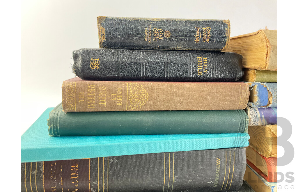 Collection of Antique and Vintage Books Including Shackleton's Argonults, of Human Bondage, W. Somerset Maugham, the Etiquette of Australia, Theososia Ada Wallace, Here Comes the Bailiff, D Cheesbrough, Confessions of an Apostate , J Sadlier......