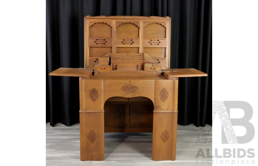 Indian Teak Metamorphic Desk with Well Fitted Interior