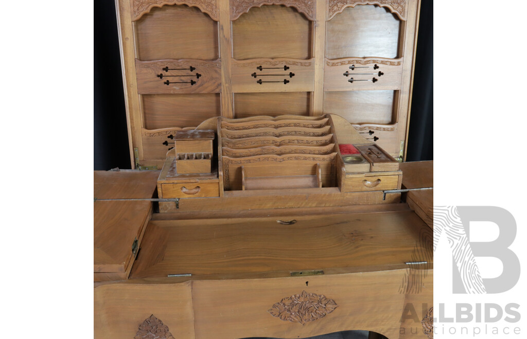 Indian Teak Metamorphic Desk with Well Fitted Interior