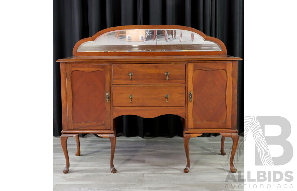 Queen Anne Style Elevated Sideboard with Bevelled Mirror