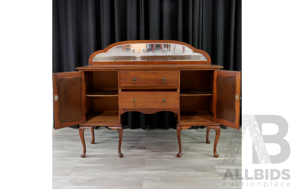 Queen Anne Style Elevated Sideboard with Bevelled Mirror