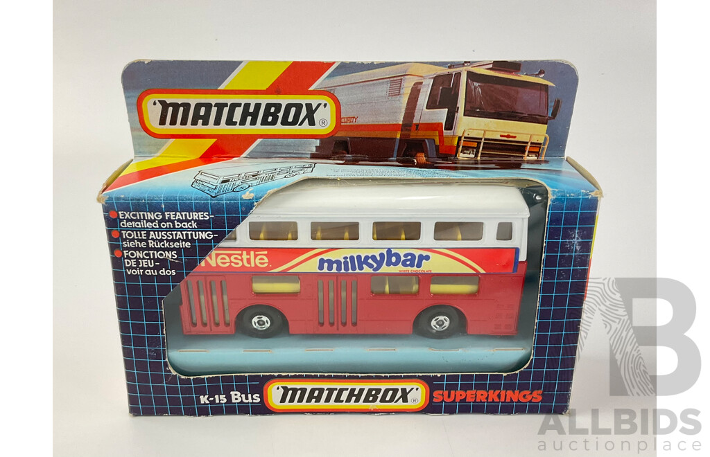 Vintage Diecast Matchbox Superkings Milkybar Bus K15 in Original Box, Made in England