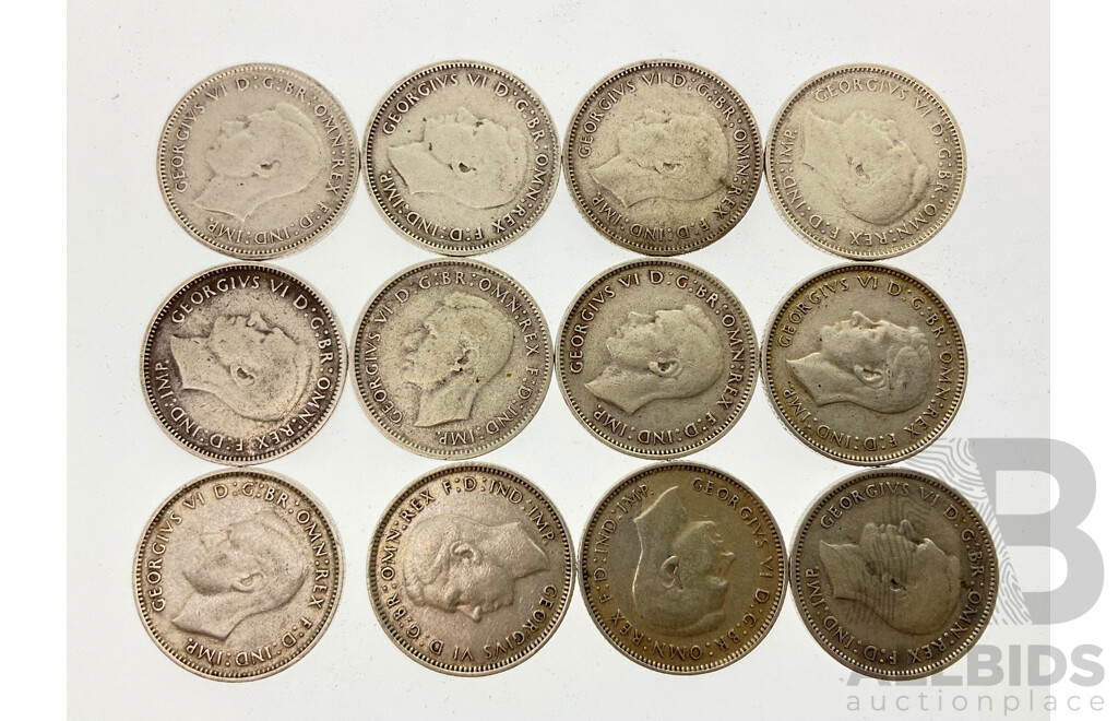 Twelve Australian Predecimal, Pre 1945 Silver Sixpence Coins Including 1941(4) 1942(5) 1945(3) .925