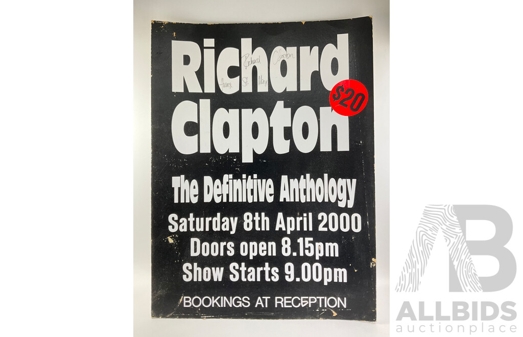 Richard Clapton 'The Definitive Anthology' 2000 Tour, Signed Cardboard Sign