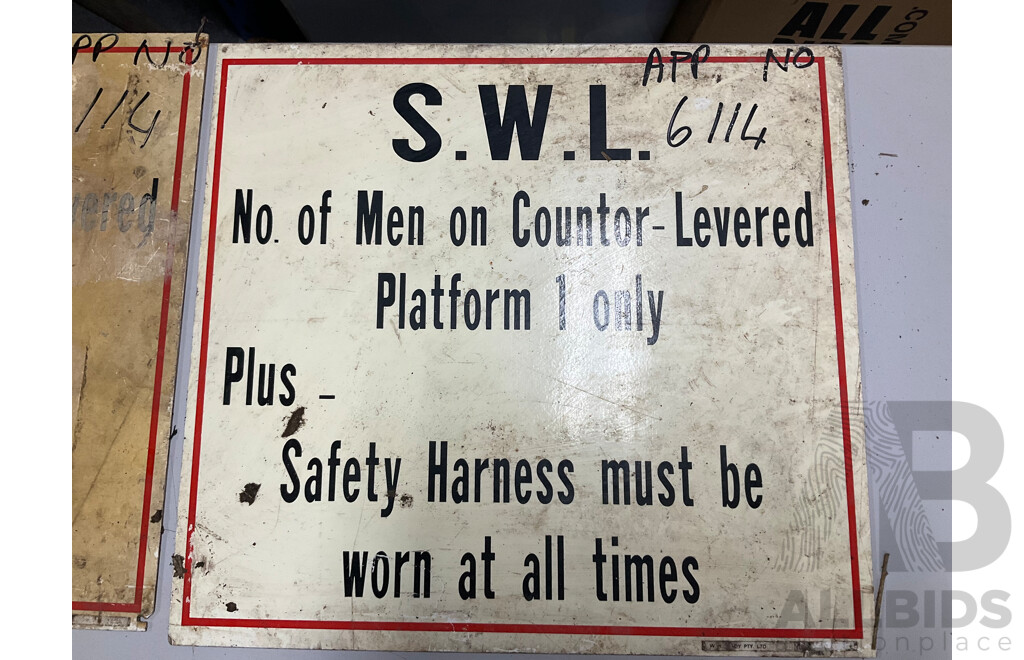 Collection of Vintage Safe Working Load Signs