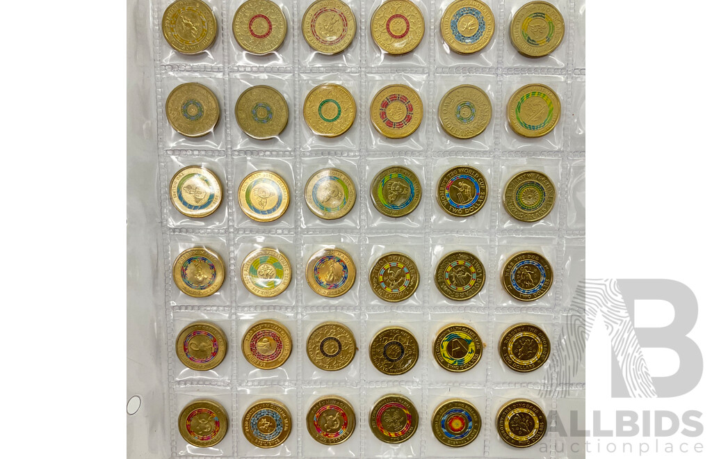 Collection of Australian Commemorative Coins Including Two Dollar Coins, 2017 Lest We Forget, 2018 Gold Coast Celebrate, 2019 Wallabies, 2017 Possum Magic, 2021 Captain Feather Sword, One Dollars 1986 Year of Peace, 1993 Landcare,..