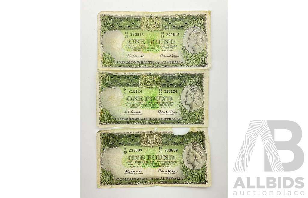 Australian One Pound Notes, Coombs/Wilson HJ 68, HK20, HK40