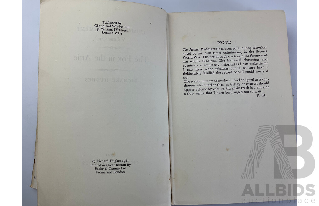 Collection of Vintage Books Including First Editions the Fox in the Attic, Richard Hughes, 1961, Why Can't the English? Lesley Rowlands, 1959, 'A Ring Has No End' Thomas Armstrong 1958, Soft Cover Naked Lunch, William S. Burroughs, Virginia Wolfe.......