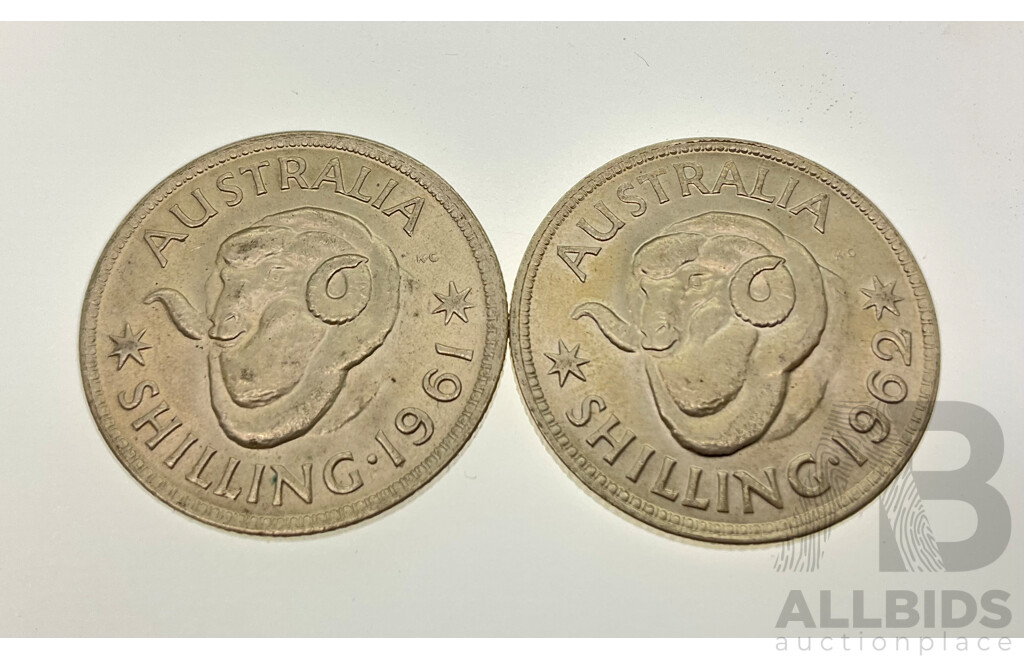 Australain 1961 and 1962 Silver Shillings .500