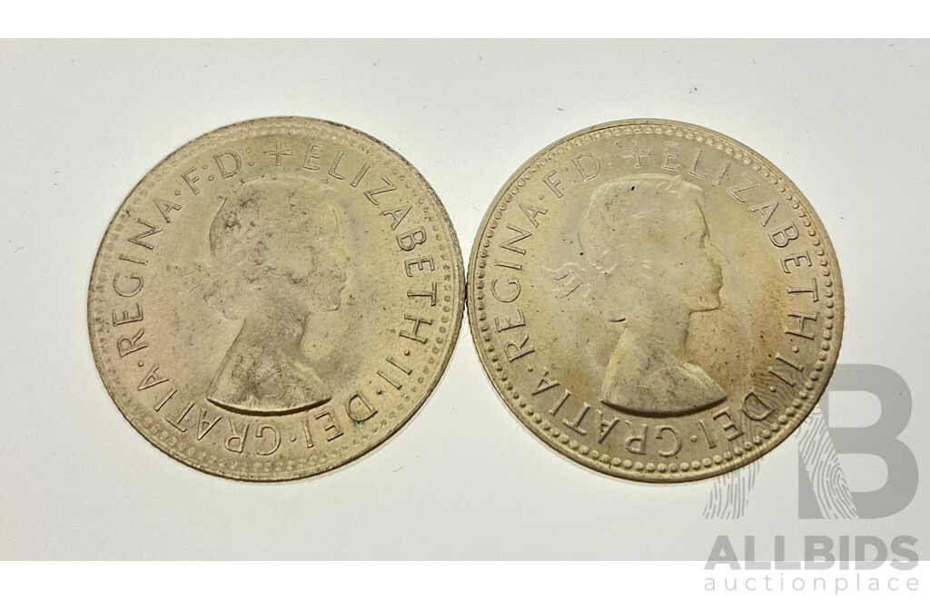 Australain 1961 and 1962 Silver Shillings .500