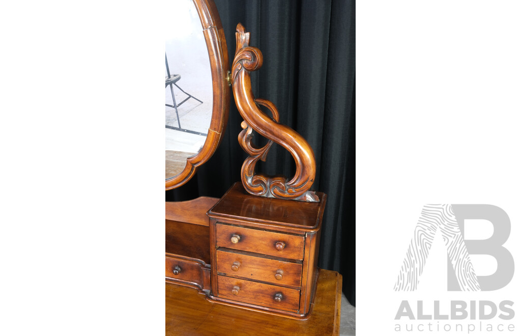 Antique Victorian Cedar Duchess Dresser with Carvings to Legs and Mirror Supports