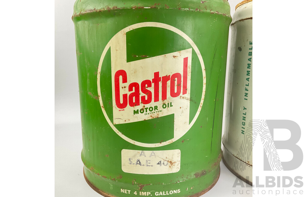 Vintage Castrol and BP Coralite Kerosine Four Gallon Drums with Spigot