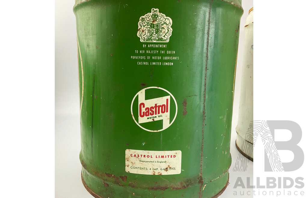 Vintage Castrol and BP Coralite Kerosine Four Gallon Drums with Spigot