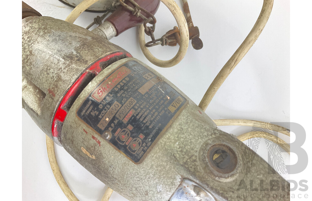 1950's Shermatic Electric Drill, with Vintage BP Energrease and Peters Ice Cream Tins