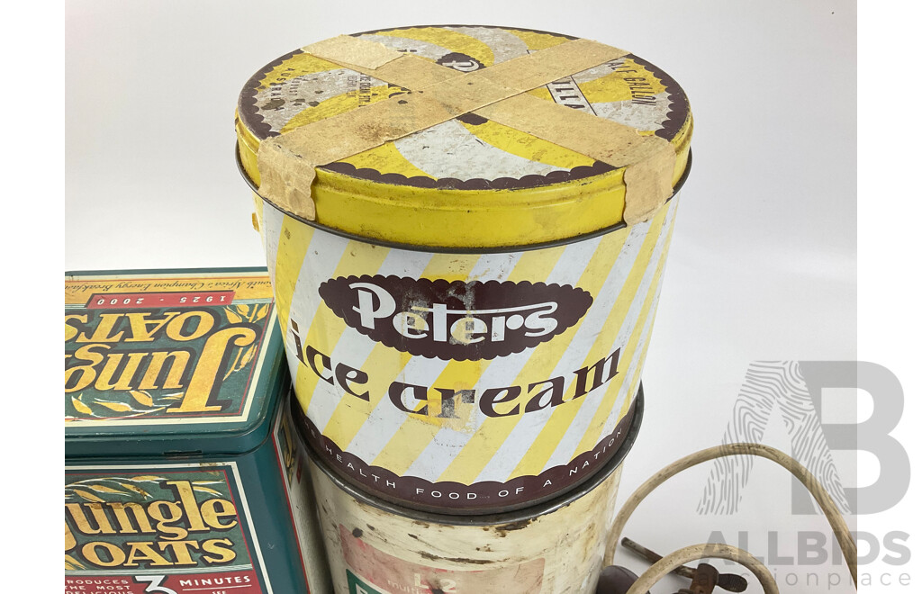 1950's Shermatic Electric Drill, with Vintage BP Energrease and Peters Ice Cream Tins