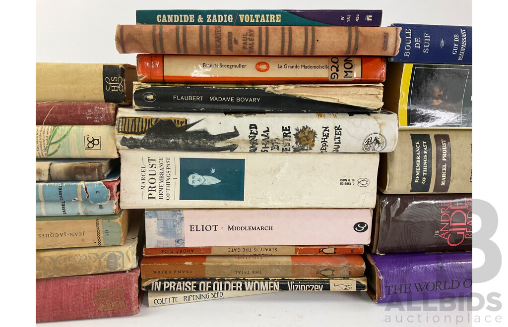 Collection of Vintage Books From Classic Authors Including Chales Dickens, Victor Hugo, Marcel Proust, Jean-jacques Rosseau, Nancy Mitford and More