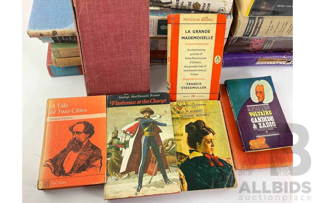 Collection of Vintage Books From Classic Authors Including Chales Dickens, Victor Hugo, Marcel Proust, Jean-jacques Rosseau, Nancy Mitford and More