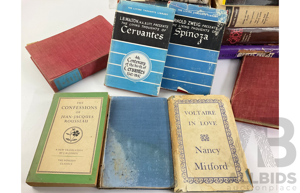 Collection of Vintage Books From Classic Authors Including Chales Dickens, Victor Hugo, Marcel Proust, Jean-jacques Rosseau, Nancy Mitford and More