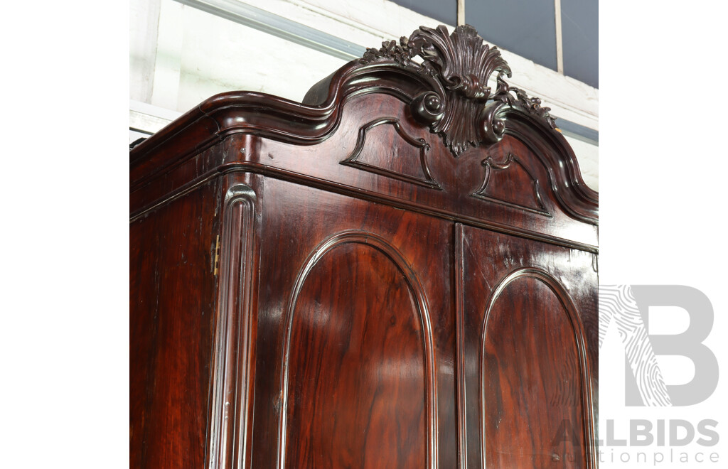 Antique Mahogany Gentlemen's Wardrobe with Carved Pelmet