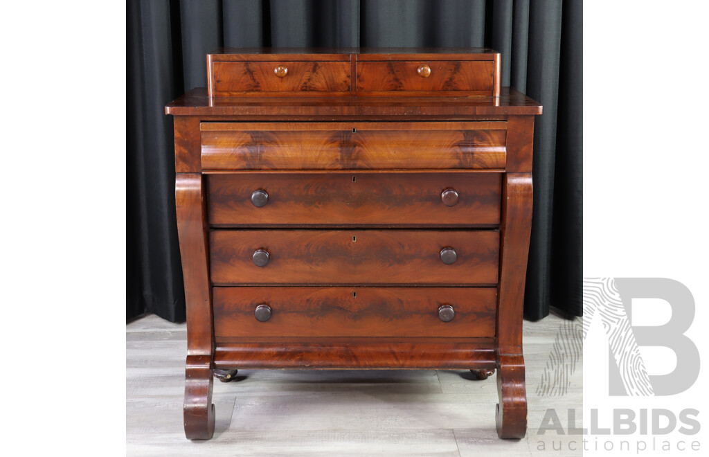 Antique Empire Style Flame Mahogany Chest of Drawers