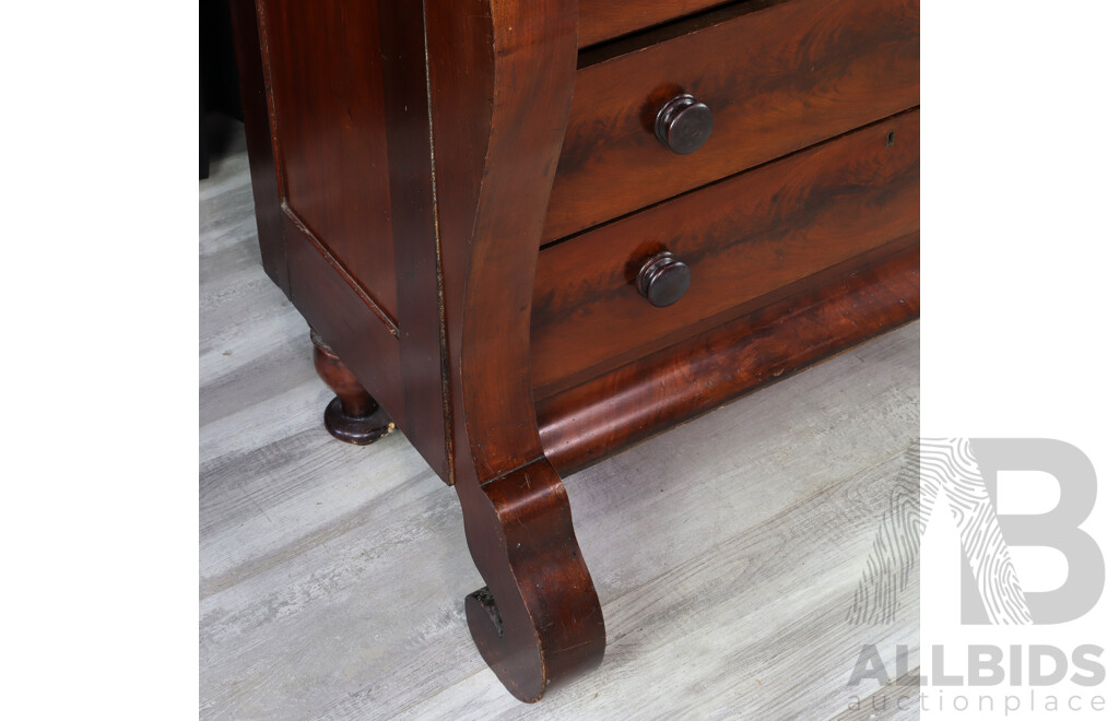 Antique Empire Style Flame Mahogany Chest of Drawers