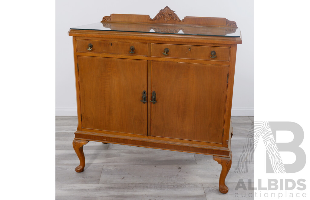 Vintage Oak Sideboard with Custom Drawers and Carved Back