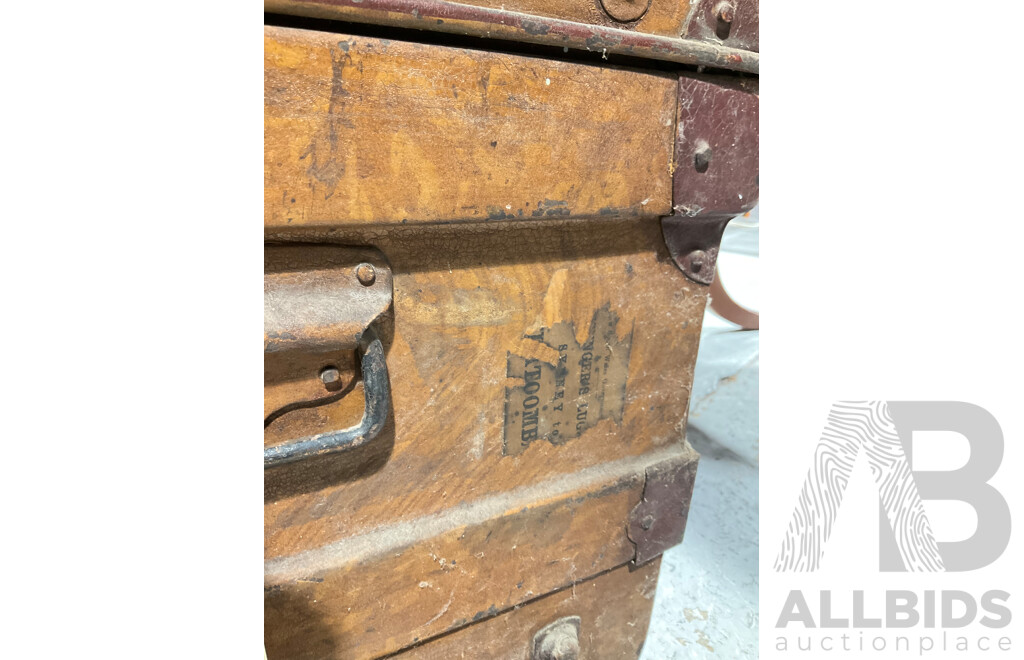 Antique Jones Bros & Co Wolverhampton Steel Travel Trunk with Corrugated Top